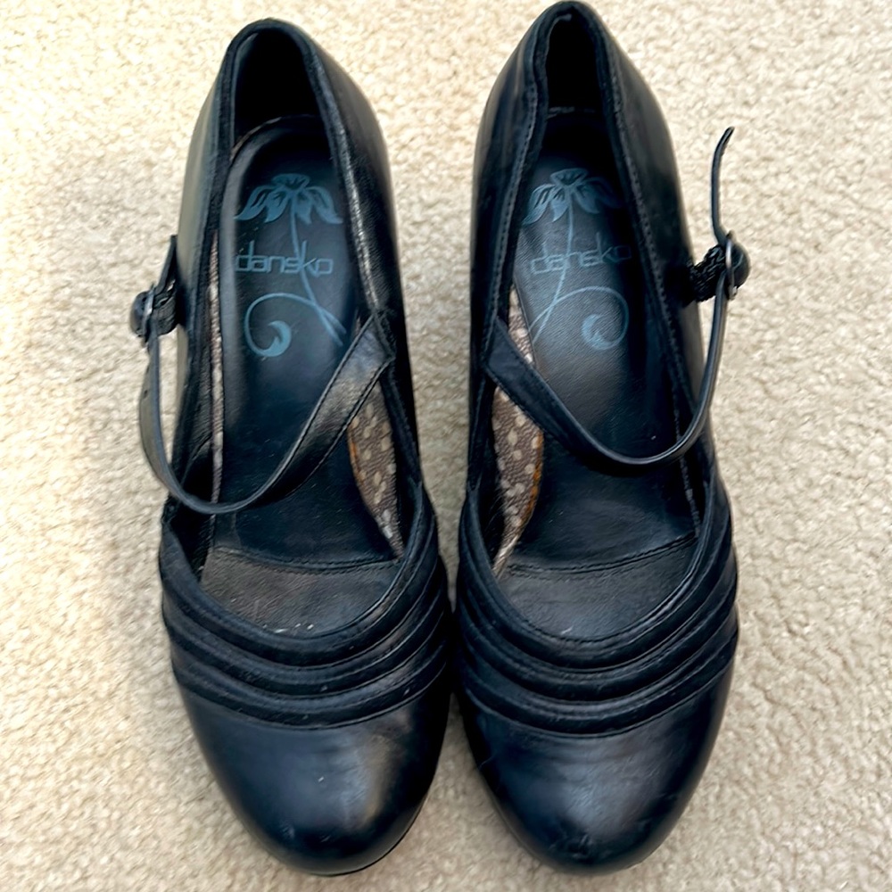 Dansko Becky Black Leather Mary Jane heels